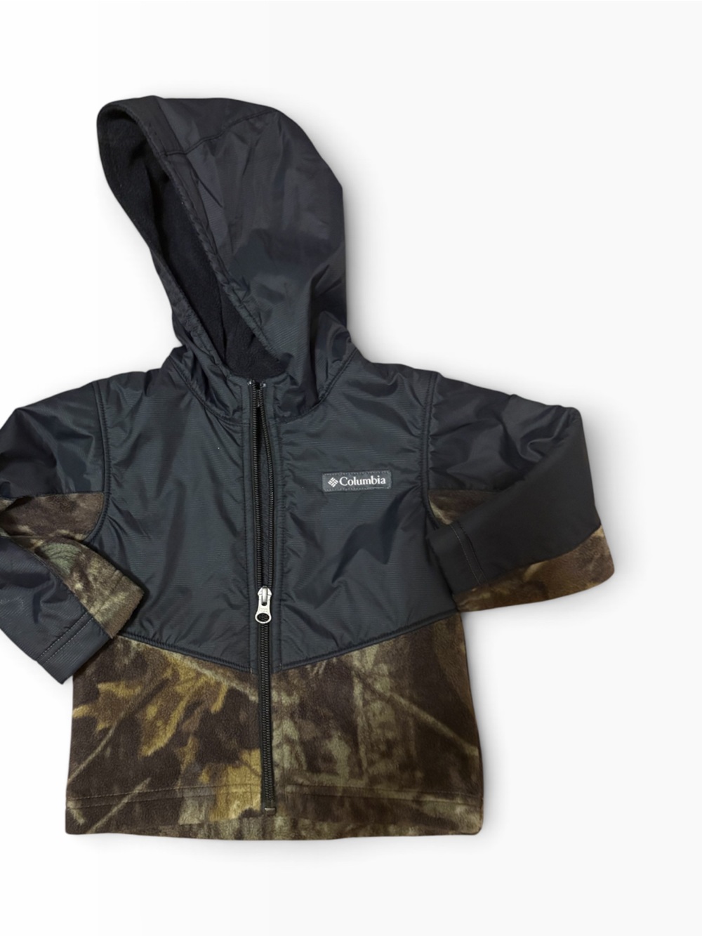 Columbia Kids Black Jacket with Olive Camo Panels